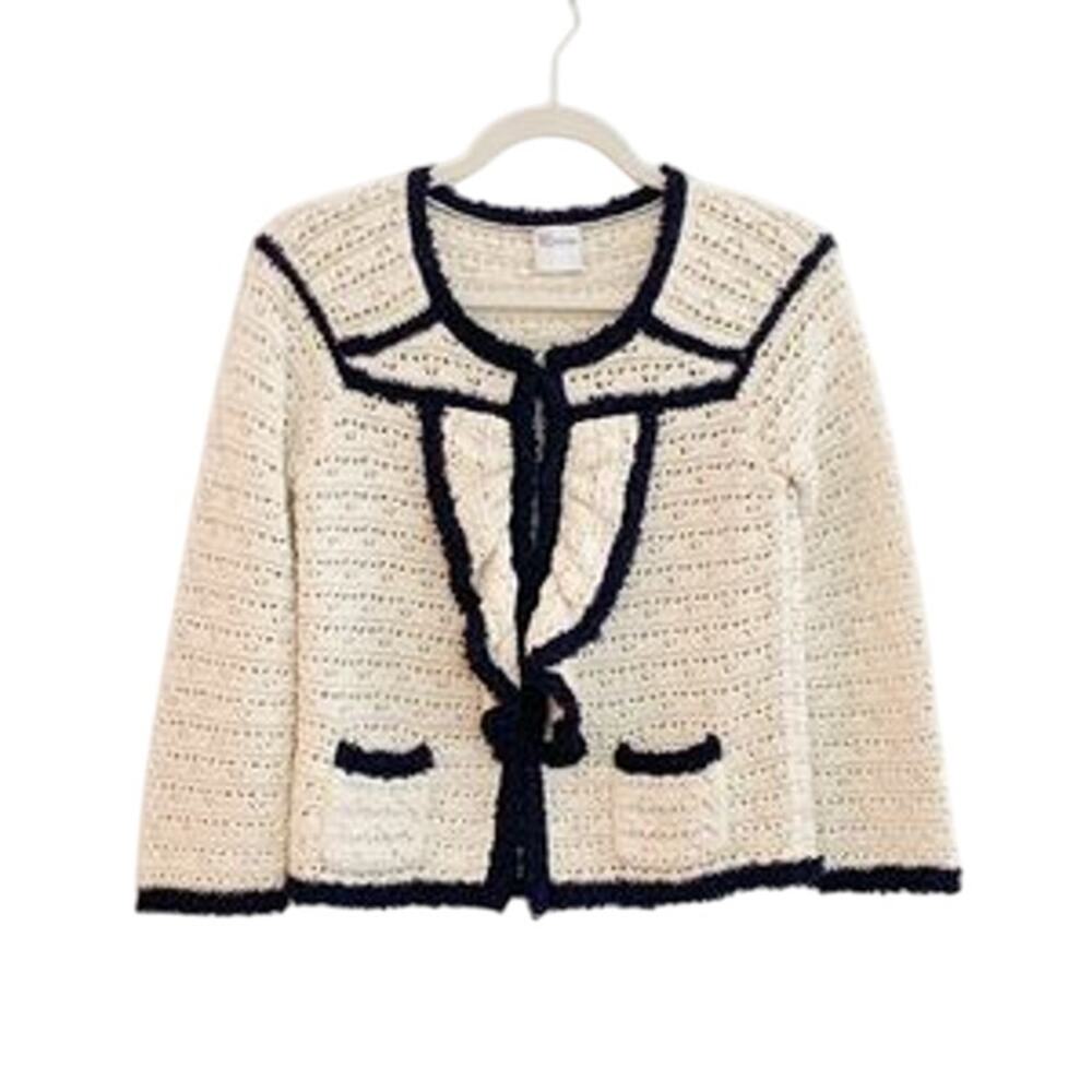 Preston & York Ladies Cream & Black Knit Cardigan Sweater, Size Small, NWT!!